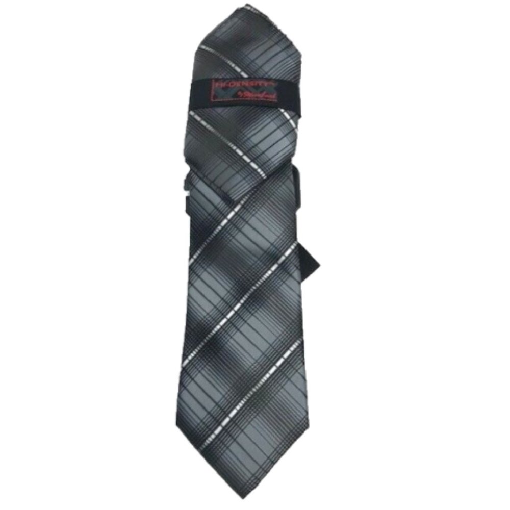 Steven Land Men's Tie & Hanky Black Charcoal Gray Silver Hi-Density 3.5" Wide
